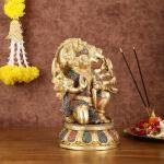 Brass Superfine Panchmukhi Hanuman Statue 10" | Intricate Stonework | Handcrafted Divine Presence | 7.5" Width, 5" Depth | Spiritual Home & Office Decor